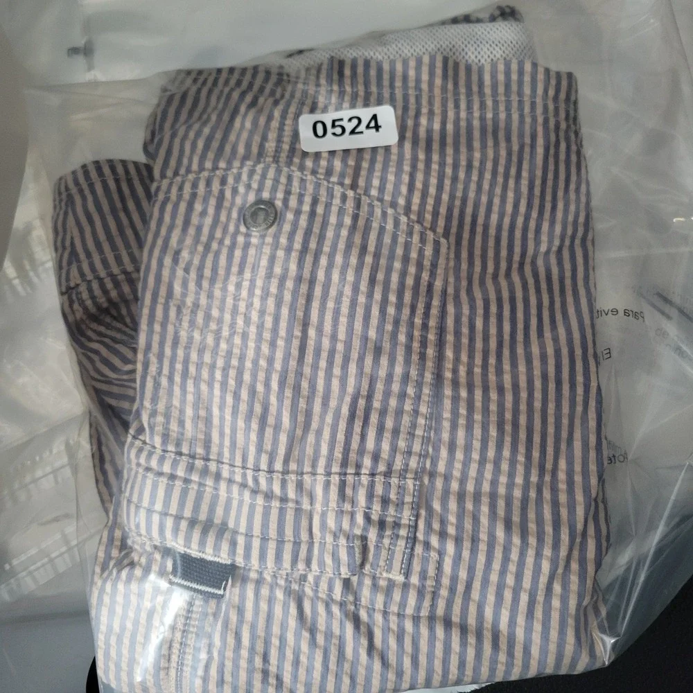 J.Crew Board Shorts Mens‎ Size 35 Blue Striped Seersucker Mesh Lined Swim Trunks